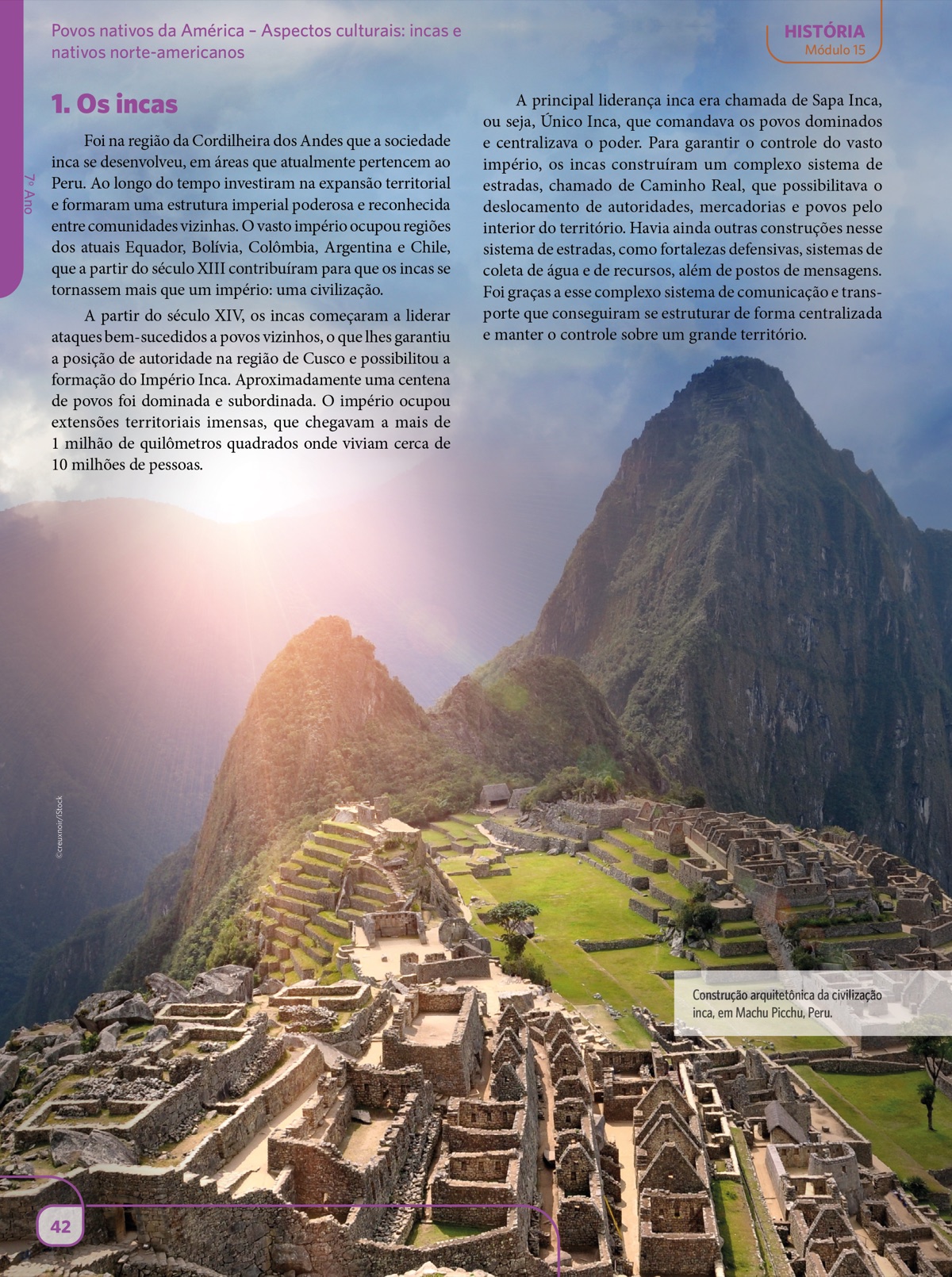 Página de História sobre os incas.
