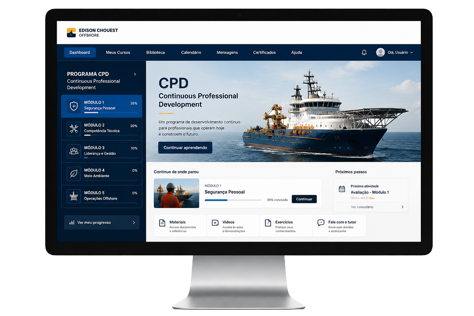 Mockup do programa digital CPD em uma tela desktop.